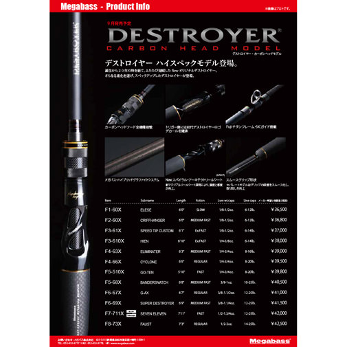 DESTROYER CARBON HEAD MODEL(デストロイヤー カーボンヘッドモデル) F6-69X ロッド | Megabass - メガバス  オンラインショップ