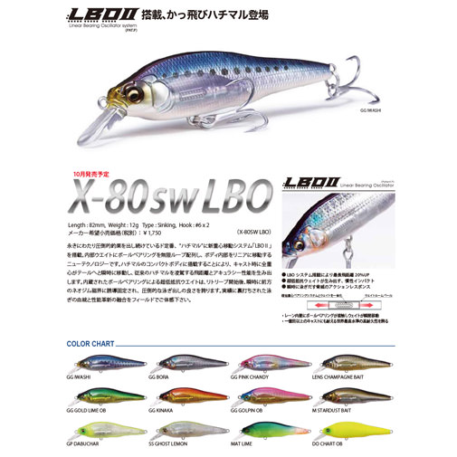 X-80SW(エックス80 SW) LBO GG ゴールデンライムOB ルアー